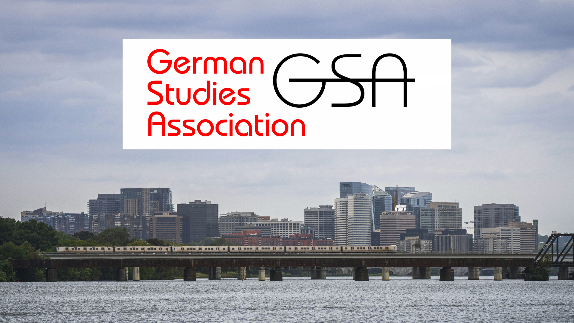 German Studies Association logo over an image of the skyline of Arlington, Virginia