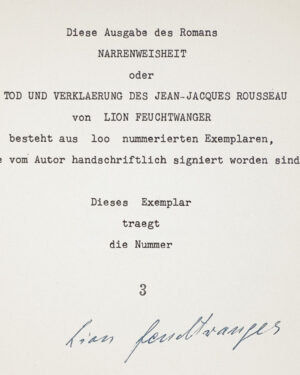 detail from page of book with inscription by Lion Feuchtwanger