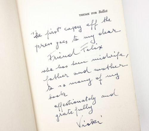 detail of book inscription by Vicki Baum