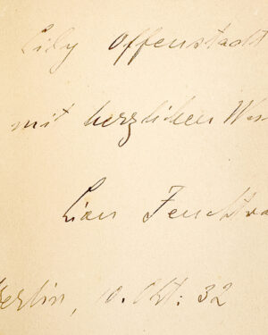 Detail of page from book inscribed by Lion Feuchtwanger