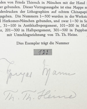 Detail from page of book signed by Thomas Mann and Thomas Theodor Heine